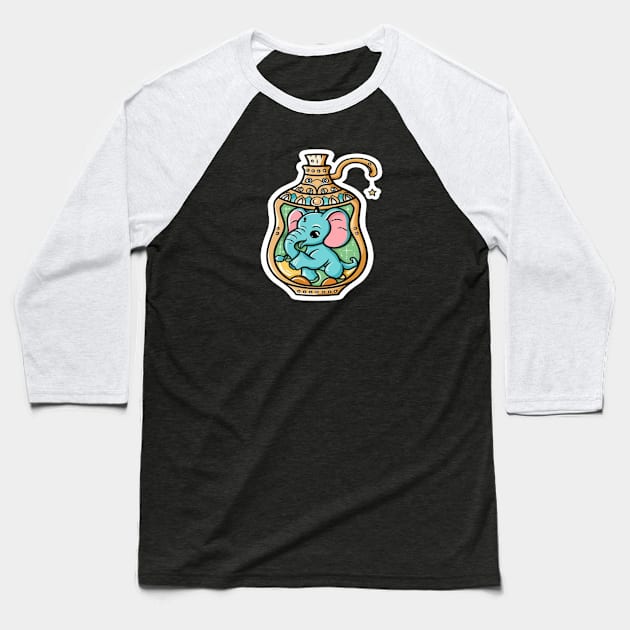 Cute Elephant in a Genie Bottle Baseball T-Shirt by joolsd1@gmail.com